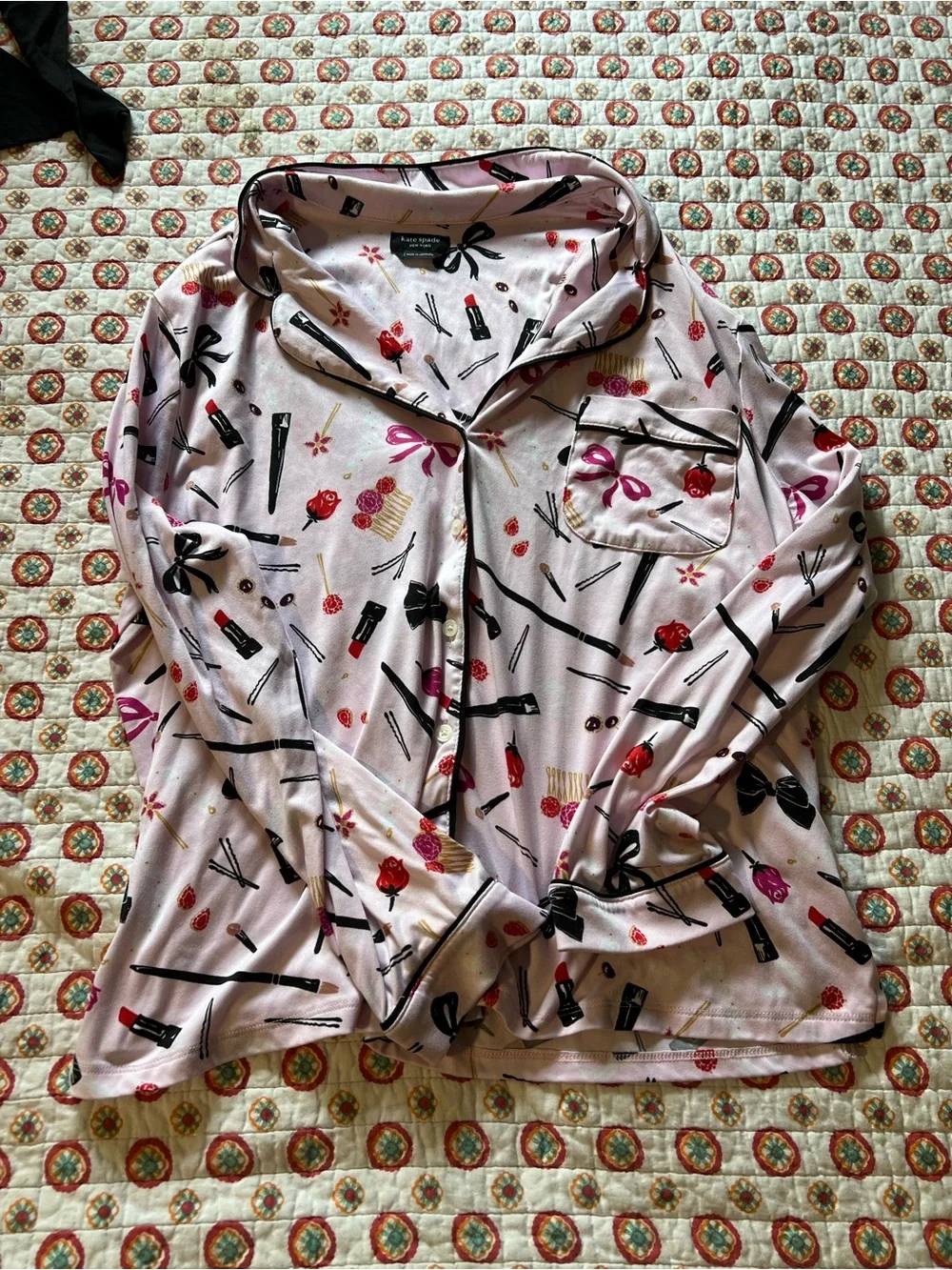 Kate Spade All Dolled Up Makeup Bows Pajama Top size large